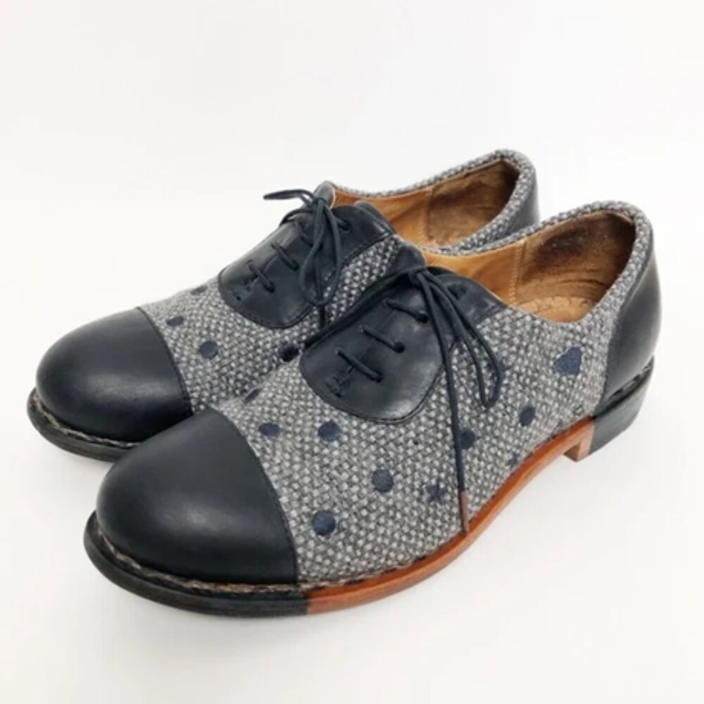 The Office of Angela Scott Tweed Brogues Oxford Lace Up Shoes 38 Grey Navy Blue